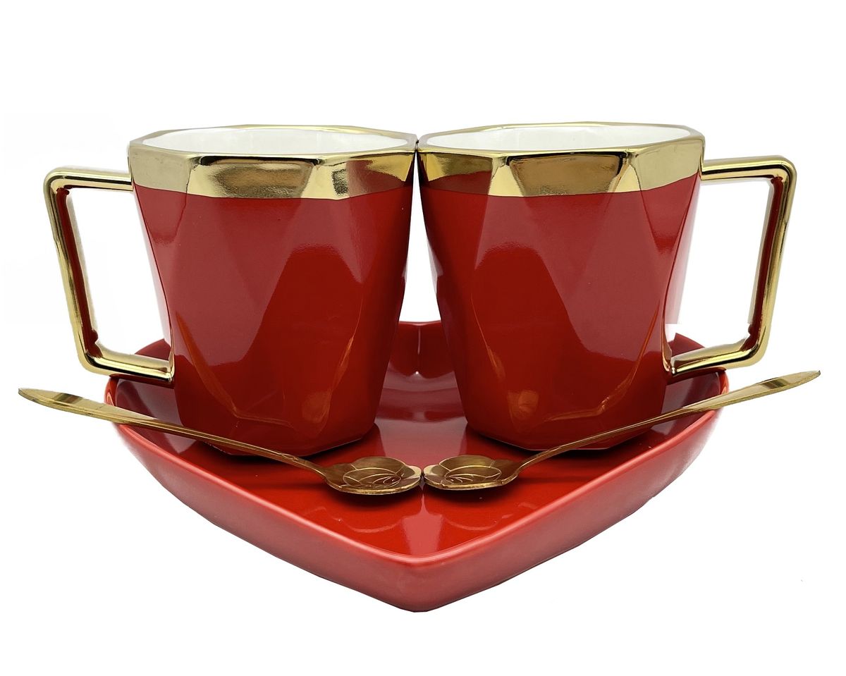 Elegant King 5-Piece Diamond Shape Tea & Coffee Mug Set - Burgundy