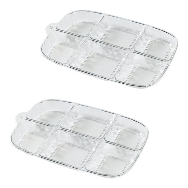 Elegant 6-Compartment Glass Serving Tray - Transparent - 2 Piece Set