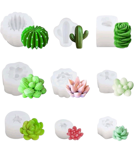 9pcs Silicone Candle Mold Set - Modern Cactus Design for DIY Crafts