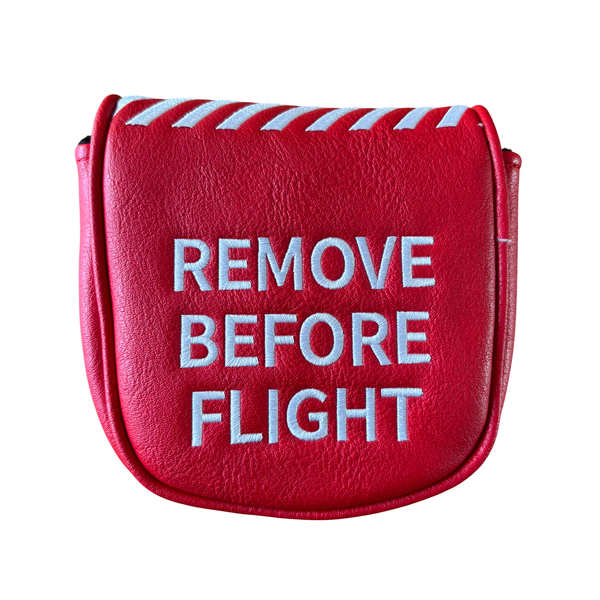 Remove Before Flight Red PU Leather Square Putter Head Cover