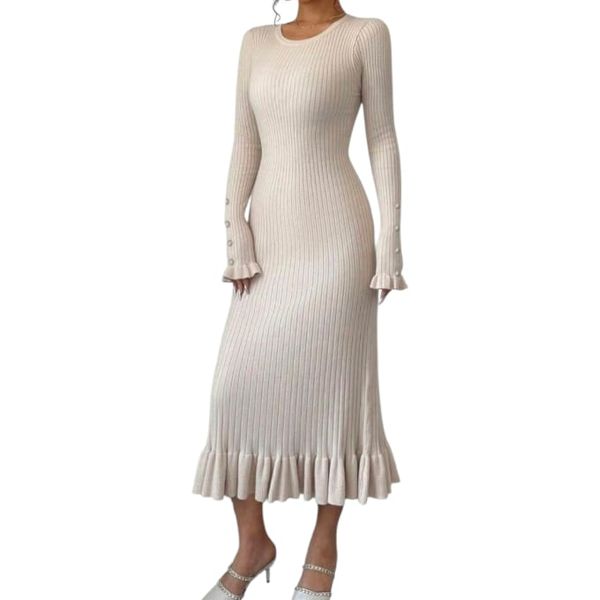 Women Apricot Wool Knit Maxi Dress
