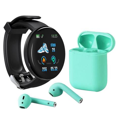 Smart Watch D18 and i12 TWS Wireless Bluetooth Ear Pods with