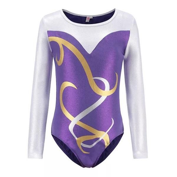 Purple Long Sleeve Leotard with Gold Detail