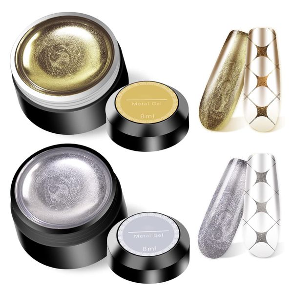 2 Colors Metallic Painted Gel Polish, Golden Silver Nail Painted Gel Polish