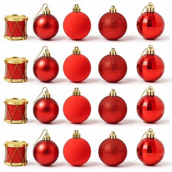 Mini Red Christmas Baubles &amp; Drums - 20pc Set