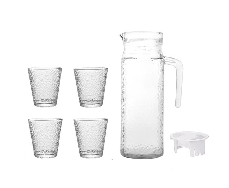 1L x 2 Glass Jug Set with 8 Drinking Glasses