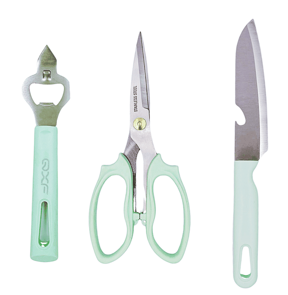 Set of 3 Premium Stainless Steel Kitchen Knife, Scissors and Opener