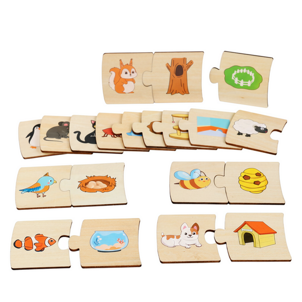 Wooden Matching Pairs Puzzle - Animals and Their Homes - Multicolor