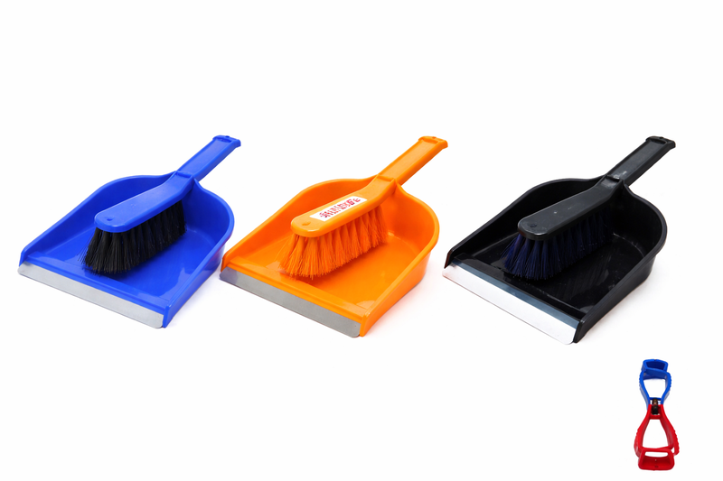 Arrow Dustpan &amp; Brush Set - Pack of 3 (Blue, Orange &amp; Black)