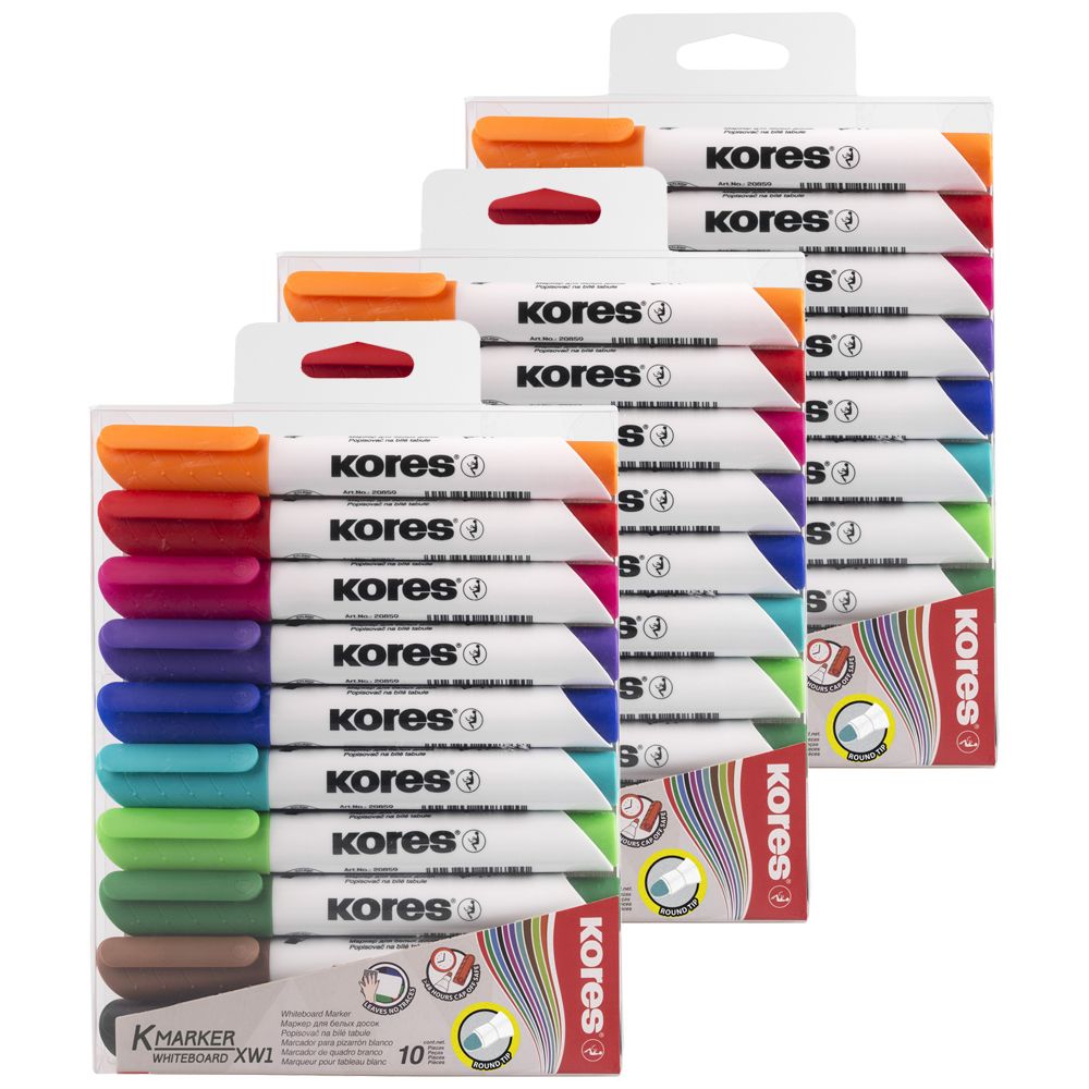 Kores Whiteboard Markers Set of 10 Mixed Colours 2+1 Kit Shop Today