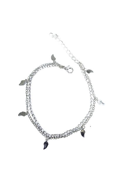 Anklet Chain Double Strand With Diamante Crystals and Flower Attachments