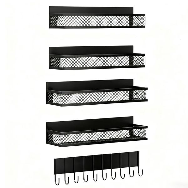 5Pcs Magnetic Spice Storage Rack &amp; Organizer for Fridge and Oven with Hooks