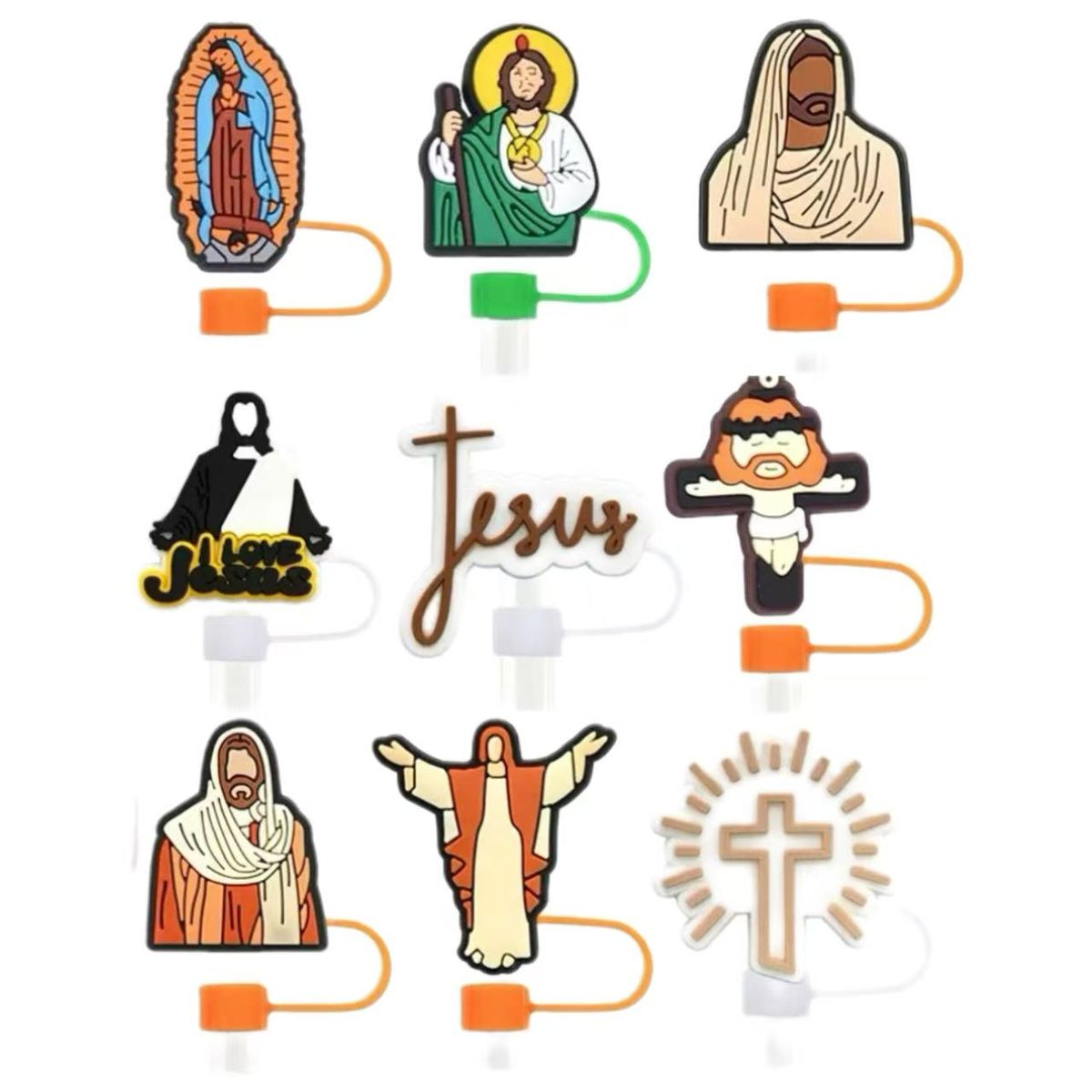 Jesus Christ Straw Covers Christian Gift for Church Christmas & Easter 9 Piece