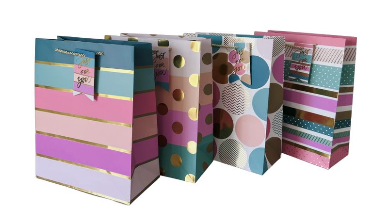 Elegant Gift Bags with Golden Modern Patterns, 4 Patterns, 32×26×12cm