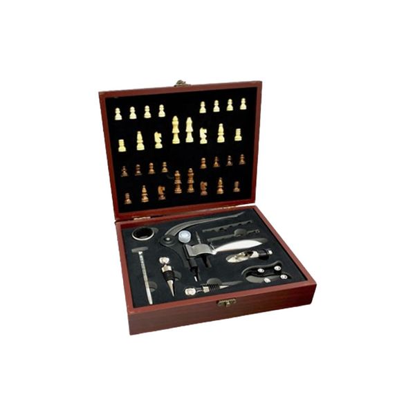 Portable Case 2 In 1 Wine Opener Set With Chess Set