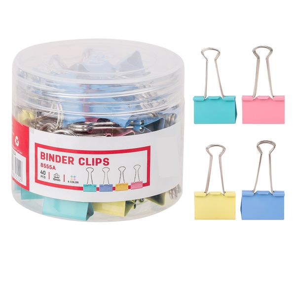 19mm Foldback / Binder Clips Assorted Colours (Tub of 40)