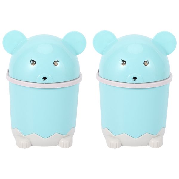 Trash Desktop With Lid Small Paper Basket Plastic Trash Can Blue