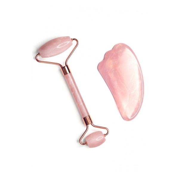 OHM - Rose Quartz Face Roller &amp; Gua Sha Stone Dual Skin Care Tool