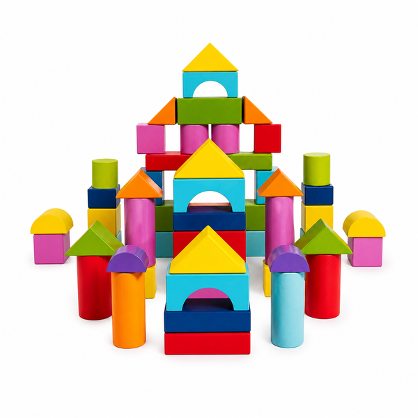 40 Piece Wooden Building Blocks Set for Kids -Colourful Learning &amp; Stacking