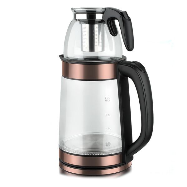 500W Electric Kettle + Turkish Teapot Glass Set, BPA-Free &amp; Swivel Base