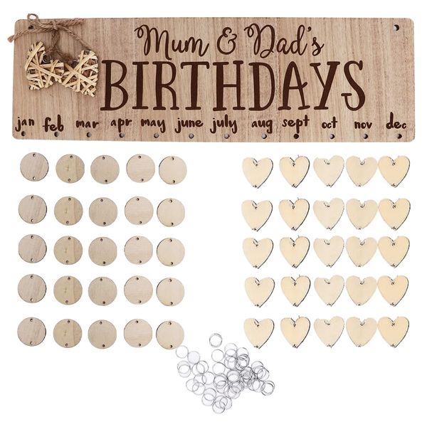 Decor DIY Wooden Birthday Calendar Reminder &amp; Accessories Set of 101 - 40cm