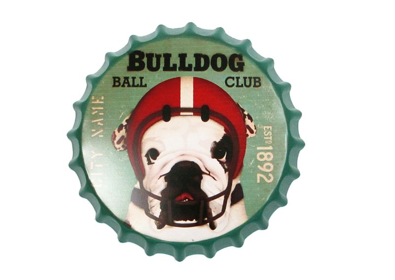 Retro Vintage Decorative Wall Metal Bottle Cap Sign -Helmet English Bulldog