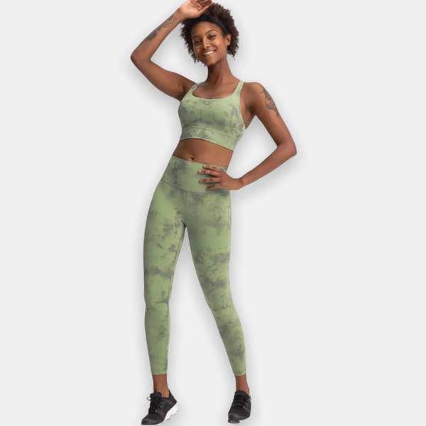 MishMesh 2-Piece Set Seamless Soft Breathable Legging + Padded Bra Tie-Dye