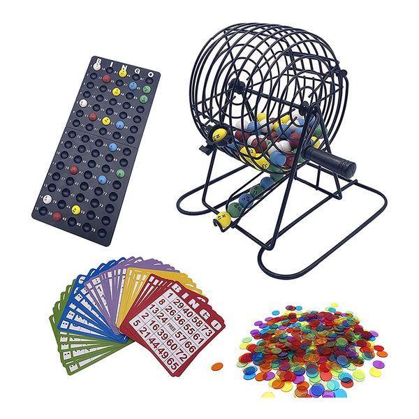 Bingo Game Set with 6 Inch Bingo Cage 75 Balls and 300 Bingo Chips