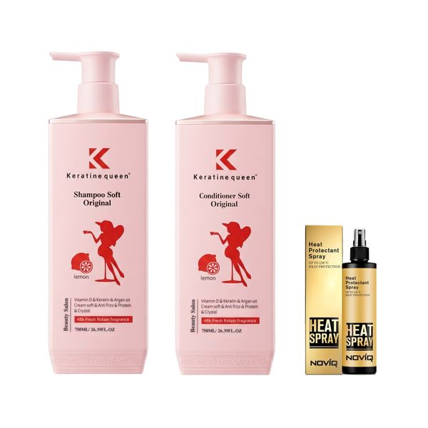 Keratin Argan Vegan Shampoo &amp; Hair Conditioner 750ml + Noviq Heat Spray