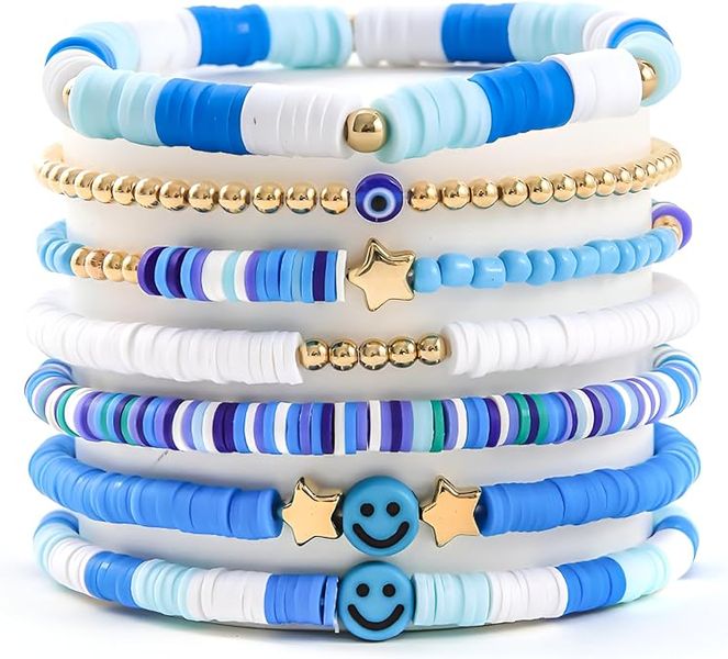 7 Piece Blue &amp; White Friendship Bracelet Set