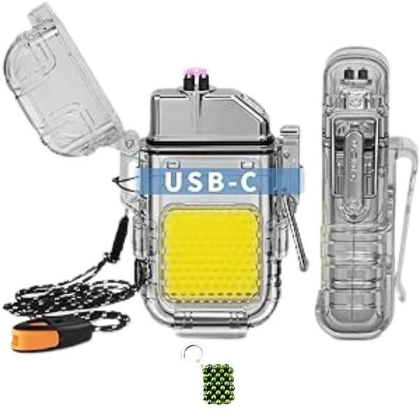 Waterproof Electric Rechargeable Lighter With Flashlight And A Keyholder