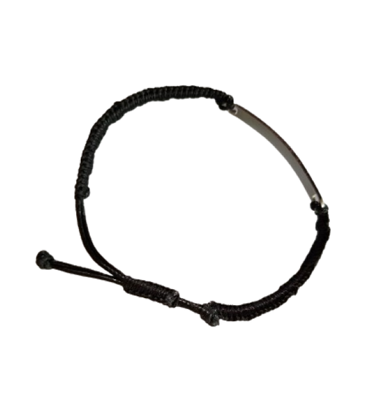 Leah - Adjustable Cord Bracelet with Silver Stainless Steel Charm