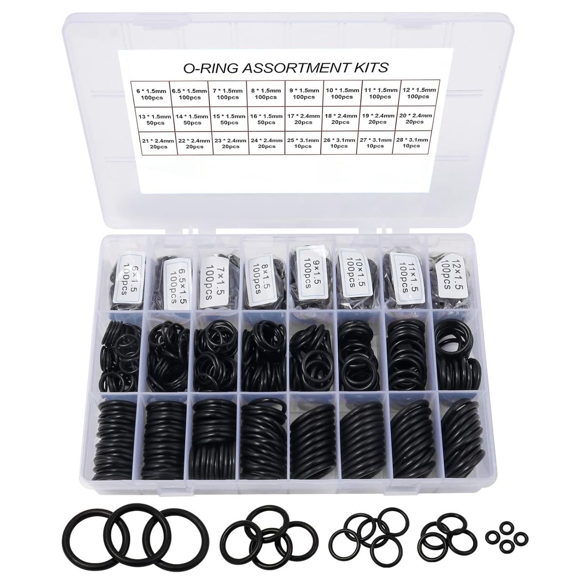 1200 Piece 24 Size Rubber O Ring Assortment Sealing Gasket Washer Seal Kit