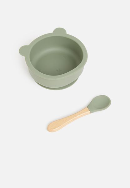 Baby Bear Silicone Suction Bowl With Spoon - Sage