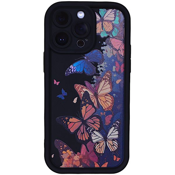Black Phone Case with Bubble Edge &amp; Butterflies for iPhone 14 Pro