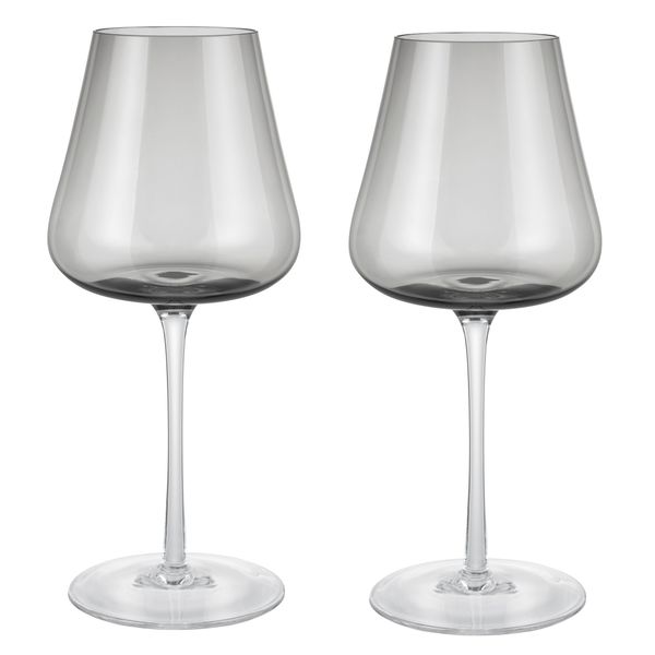 Blomus White Wine Glasses - BELO Handmade Grey/Black Smoke Colour - Set of 2