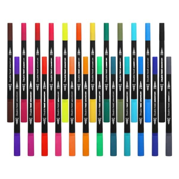 24 Piece - Water-Based Ink Marker Pens With Dual Tip Design - Multicolor