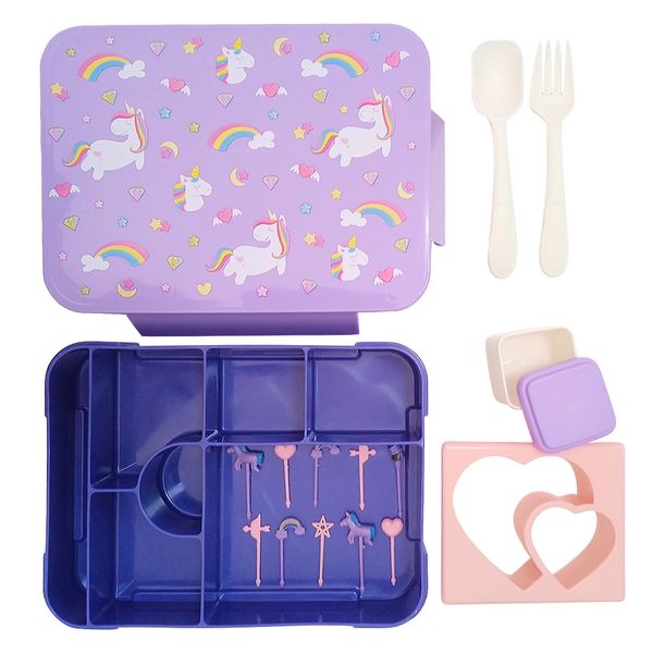 17 Pcs 7-Compartment Unicorn Bento Lunchbox Set