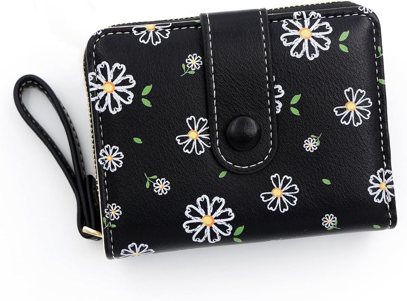Women's Short Wallet ID Bag Buckle Wallet - Black