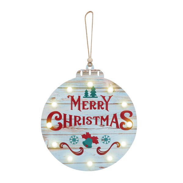 Light-Up Wooden "Merry Christmas" Slogan Round Door Sign Ornament