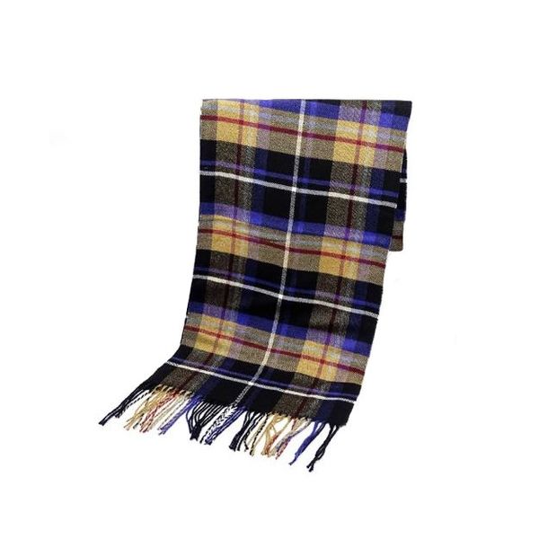 Men's Checked Scarf Cashmere with Tassels - Blue/Yellow