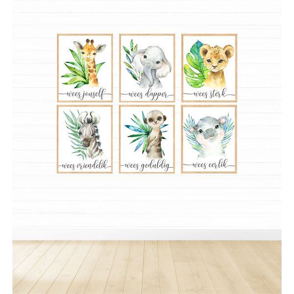 Safari Animals Be Honest with Leaves Afrikaans - 40cm x 50cm -6 Set