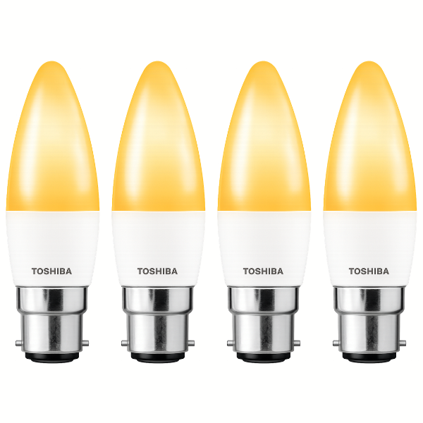 TOSHIBA B22 LED Candle Light Bulb 5W Warm White 3000K - 4 Pack