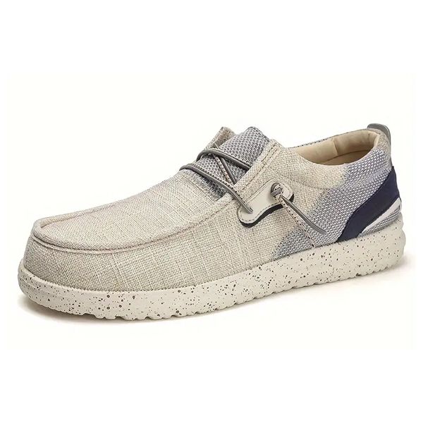 Men's Canvas Cream - Two-Toned with Blue Casual Loafers UK10
