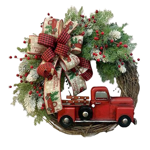 Red Truck Christmas Wreath, For Autumn Harvest Thanksgiving 1Pcs