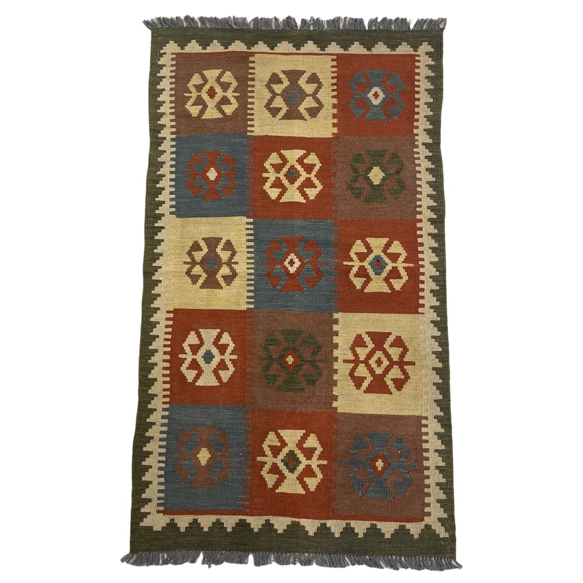 Dark Green Border Handmade Kilim Chobi Small Rug 163 x