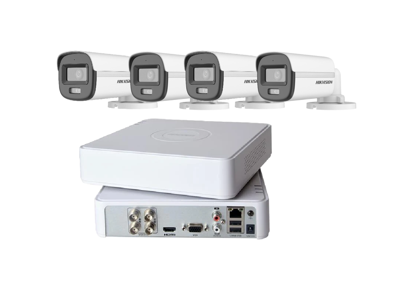 Hikvision 4CH DVR + 4 Bullet 24/7 Color Audio Cameras | SBR Bundle