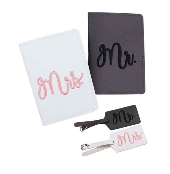 Mr &amp; Mrs Embroidered Passport/Luggage Tag Set image