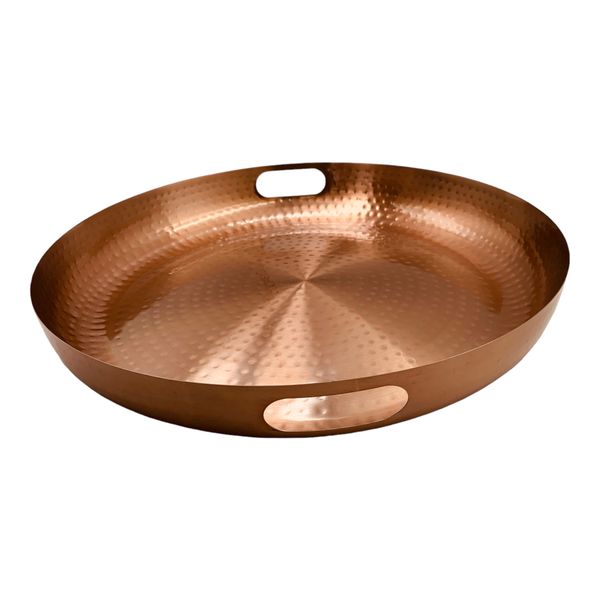 Tray Round Hammered With bCut Out Handles Designer Collection 40x6cm
