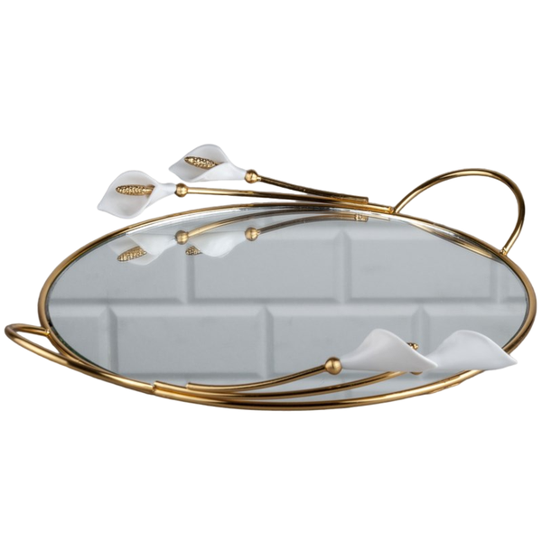 Round Mirror Tray with White Tulip